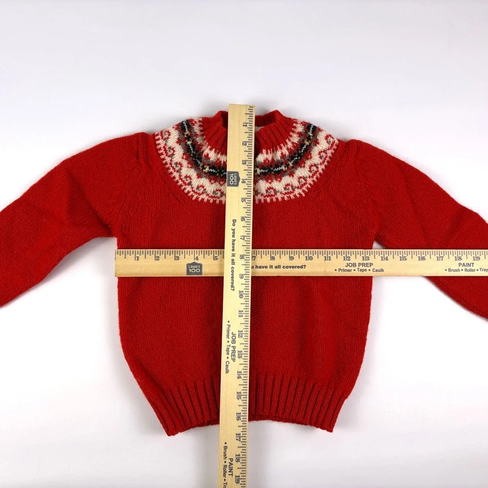 VTG Clansman 100% Shetland Wool Childrens Sweater‎ 10/30 Red Navy Blue Fair Isle